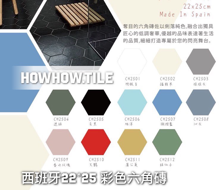 西班牙進口彩色六角磚(22*25cm)* AD240.334