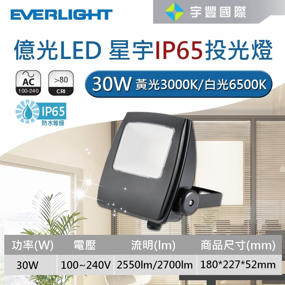 【宇豐國際】含稅 億光LED 30W 星宇 戶外投射燈 廣告投光燈 探照燈 全電壓 白光/黃光 保固一年 IP65