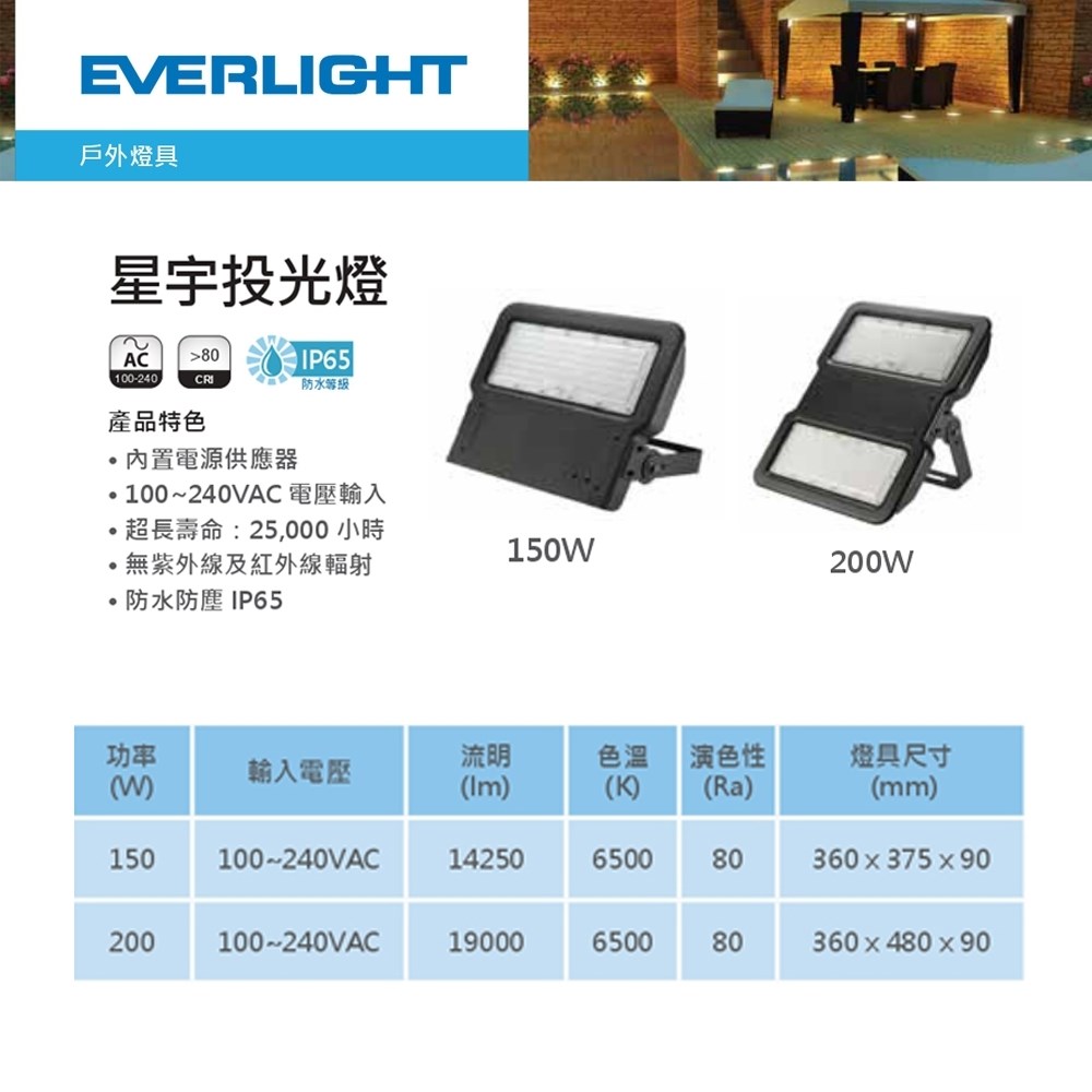 【宇豐國際】含稅 億光LED 150W 星宇 戶外投射燈 廣告投光燈 探照燈 全電壓 白光 保固一年 IP65