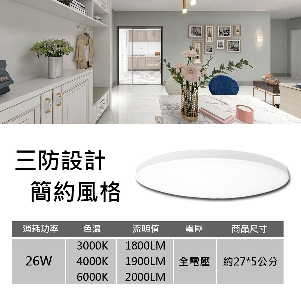 【宇豐國際】台灣品牌 LED 26W 吸頂燈  防水燈具 浴室燈 陽台燈 房間燈 走道燈 廁所燈 銀河白框/木紋框【含稅附發票】