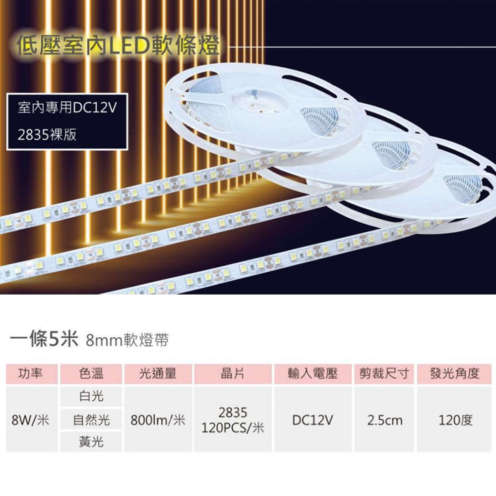 【宇豐國際】含稅 台灣品牌 2835 DC12V 低壓 室內軟條燈 120珠 裸燈帶 不防水 LED軟條燈 驅動器另計