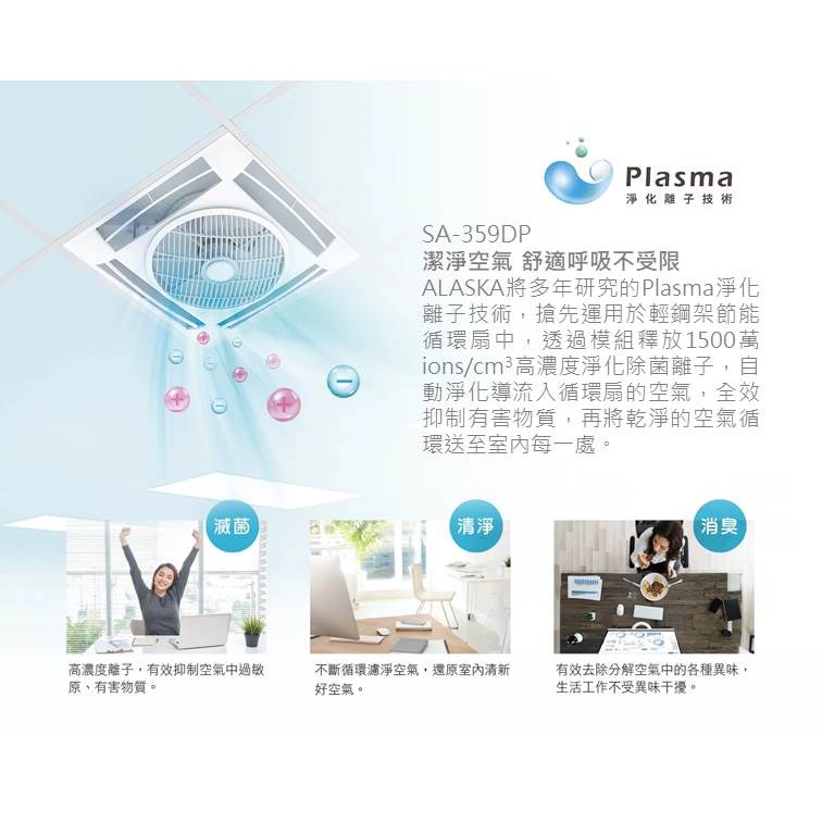 【宇豐國際】阿拉斯加 輕鋼架節能循環扇 SA-359DP 靜音功能 附遙控 電風扇 淨化離子技術