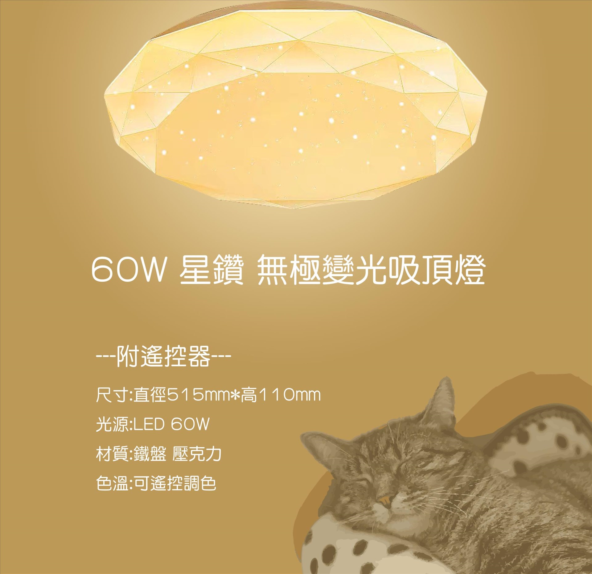 【宇豐國際】含稅 LED 60W 可遙控調光吸頂燈 星鑽/星點 全電壓 可遙控調色調光 吸頂燈 附遙控器 保固一年 另有/水晶星空