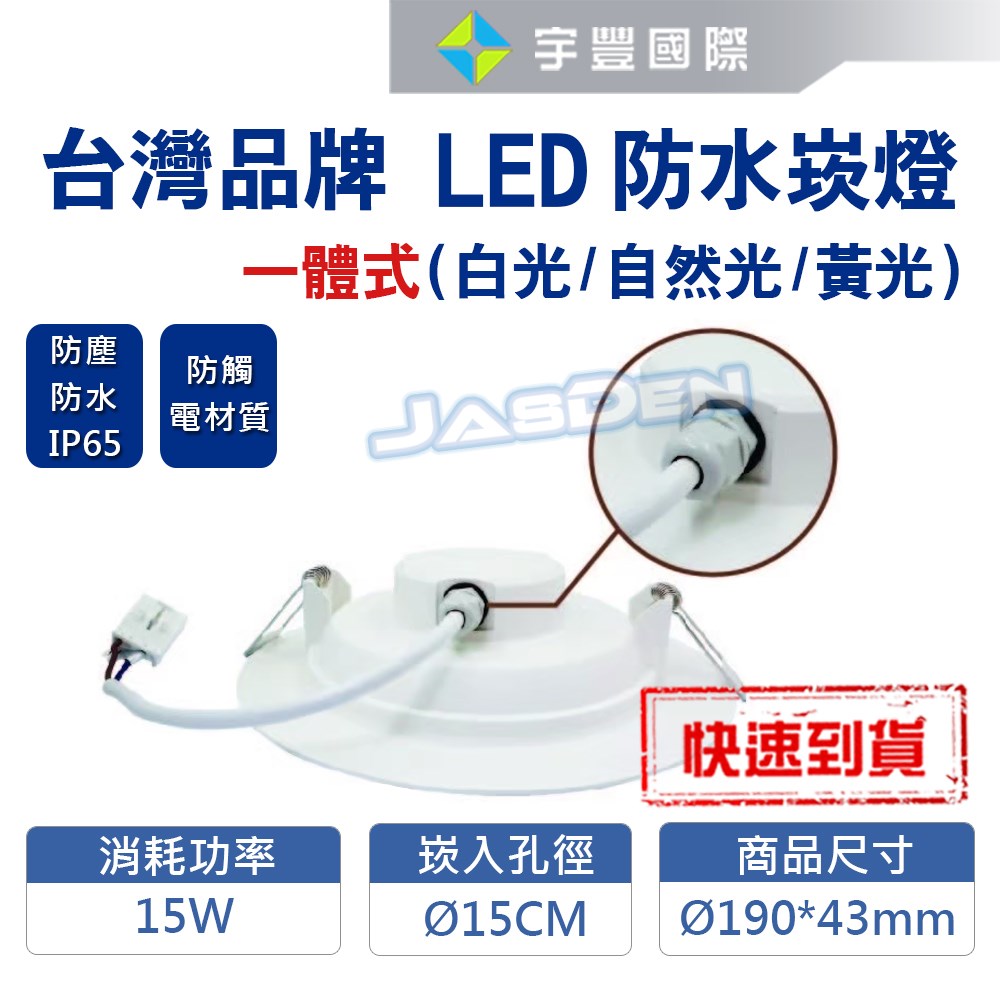 【宇豐國際】含稅 台灣品牌LED 15W15公分(CM)一體式防水崁燈 IP65防水防塵 防觸電材質 全電壓 LED崁燈