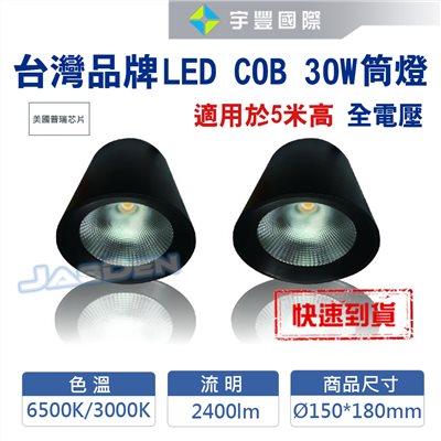 【宇豐國際】含稅 CREE COB晶片 LED 30W LED桶燈 筒燈 LED吸頂燈 適用高度5米 加厚鐵材 黃光/白光