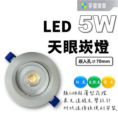 【宇豐國際】含稅 台灣品牌 LED 5W 崁孔7公分(CM) COB崁燈 天眼崁燈 全電壓 CNS認證 高演色性 高亮度 無藍光危害