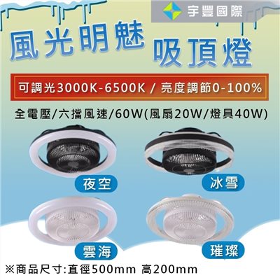 【宇豐國際】台灣品牌 LED 60W風扇燈 六檔風速 璀璨/冰雪/夜空/雲海 吸頂燈 全電壓 可調光 保固一年